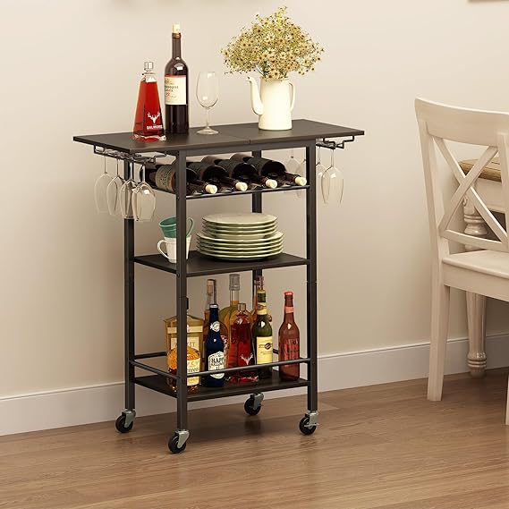 4-Tier Rolling Bar Cart with Wine & Glass Holder