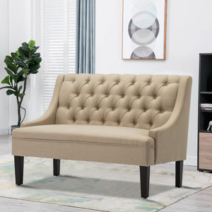 Button Tufted Loveseat Settee with High Back – Khaki