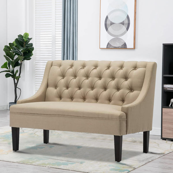 Button Tufted Loveseat Settee with High Back – Khaki