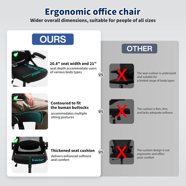 Ergonomic Mesh Office Chair with Adjustable Lumbar Support & Flip-Up Armrests
