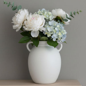 Matte White Ceramic Pitcher Vase with Handles