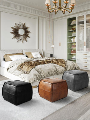 Genuine Leather Pouf Ottoman Footstool