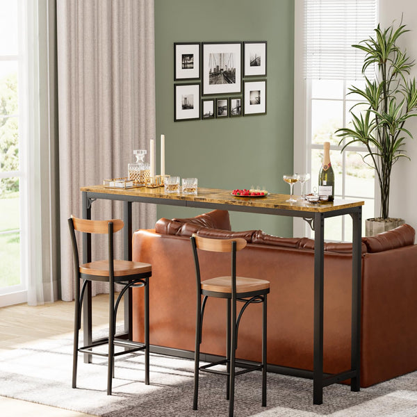 Industrial Metal Wood Bar Table with Sturdy Legs