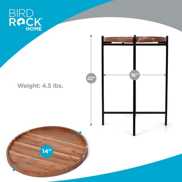 Folding Side Table with Removable Acacia Wood Tray