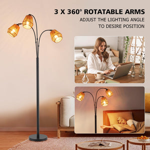 Arc Floor Lamp with Rattan Shades & Rotatable Arms