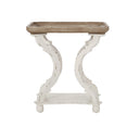 French Country Accent End Table – Hourglass Base, Distressed White & Natural