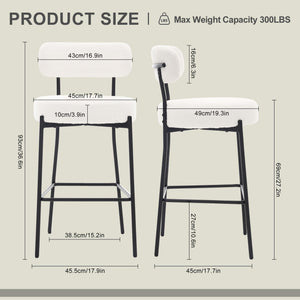 Upholstered Bar Stools with Back — 27" Seat Height, Metal Frame