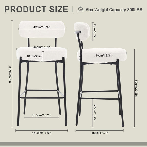 Upholstered Bar Stools with Back — 27" Seat Height, Metal Frame