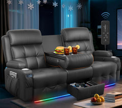2-in-1 Convertible Recliner Loveseat Sofa with Massage & LED Lights