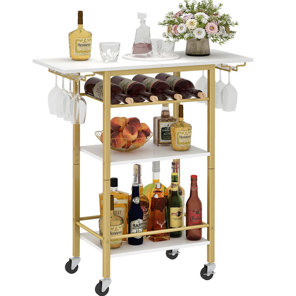 4-Tier Rolling Bar Cart with Wine & Glass Holder