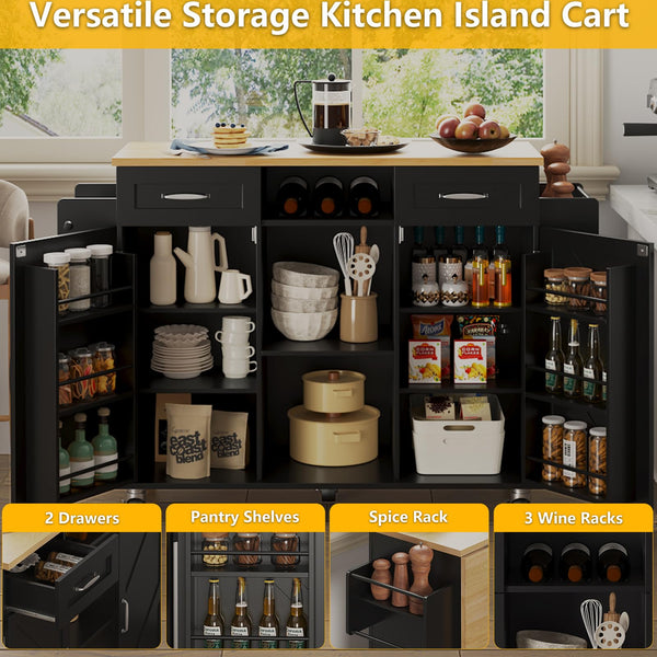 Rolling Kitchen Island with Storage Cabinet & Drop Leaf