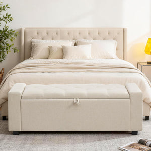 Tufted Storage Ottoman Bench with Dual Safety Hinges