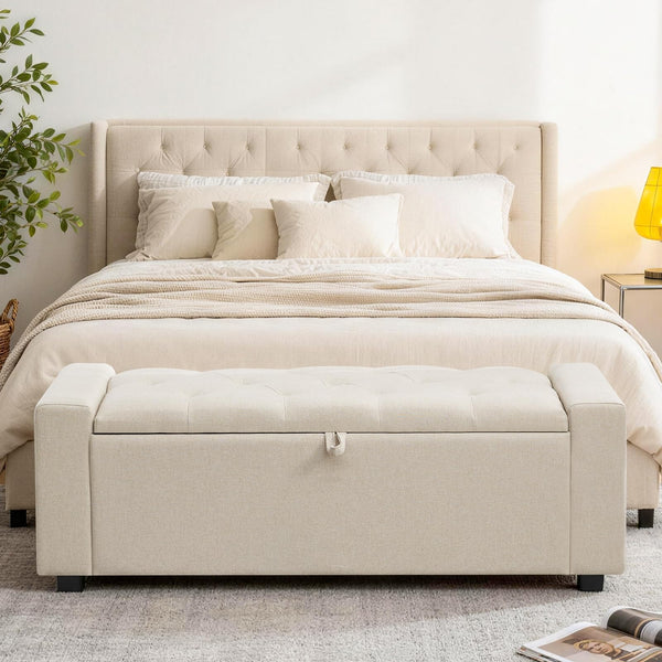 Tufted Storage Ottoman Bench with Dual Safety Hinges