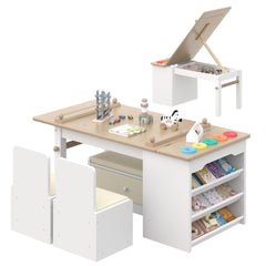 Kids 3-in-1 Art Table and Chair Set with Easel, Storage & Paper Roll