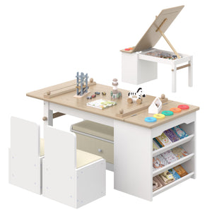 Kids 3-in-1 Art Table and Chair Set with Easel, Storage & Paper Roll