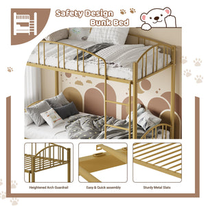 Twin Over Twin Bunk Bed Frame with Guardrail & Safety Ladder