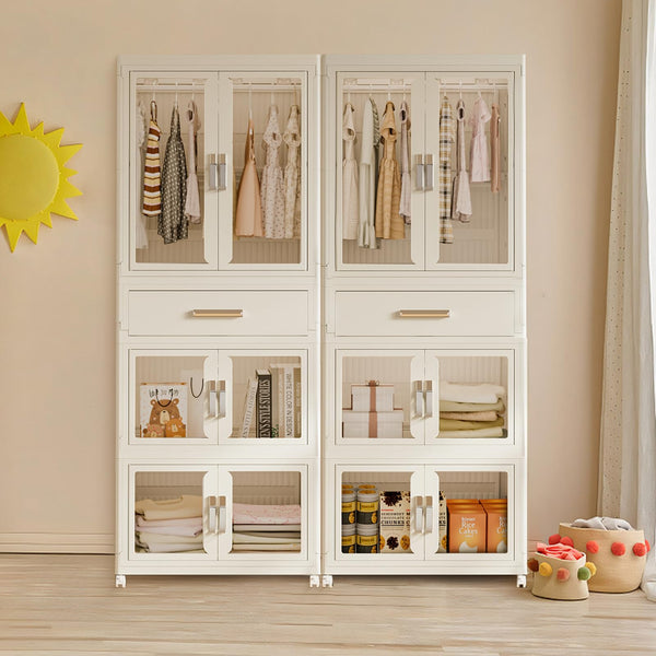 Kids Portable Wardrobe Closet with Drawers & Doors