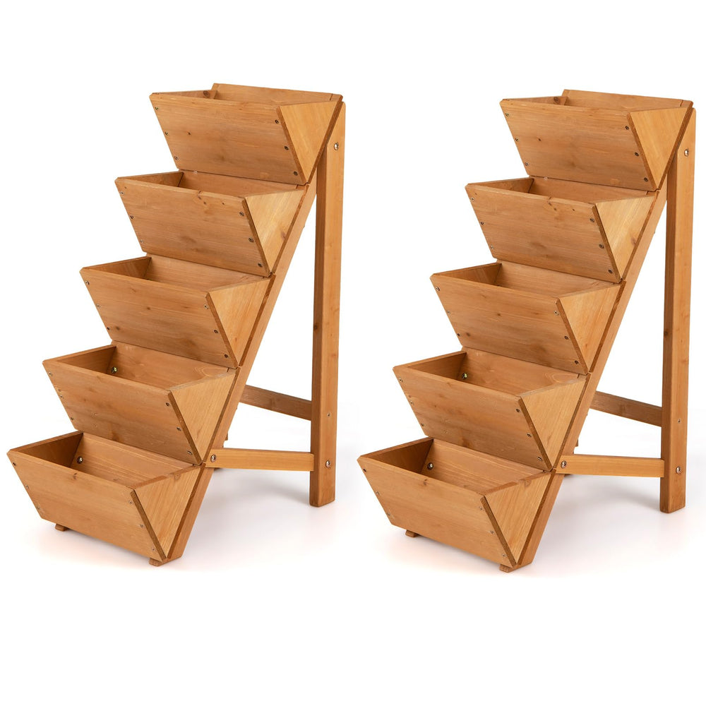 5-Tier Wooden Vertical Raised Garden Bed Set of 2
