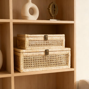 Rattan Decorative Boxes with Glass Lids – Set of 2