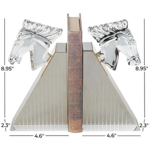 Clear Glass Horse Bookends Set of 2 with Pyramid Base