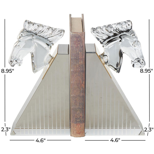 Clear Glass Horse Bookends Set of 2 with Pyramid Base