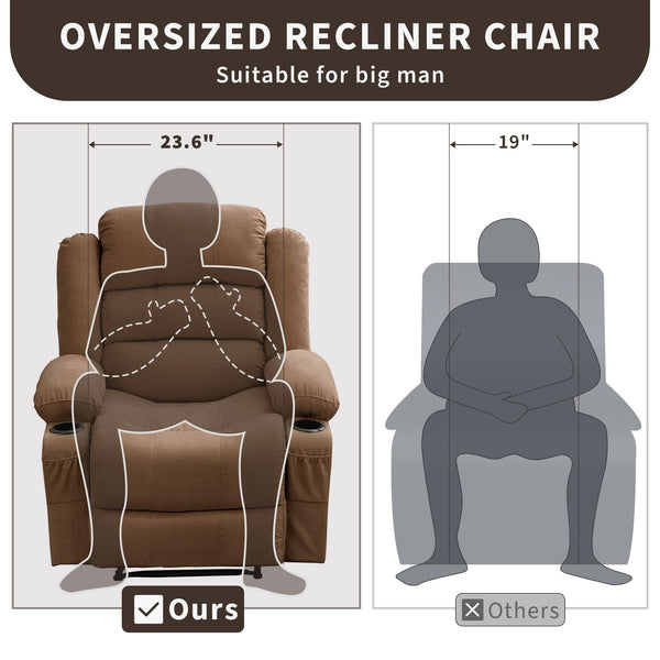 Large Recliner Chair – 3-Position Manual Reclining Chair with Cup Holders