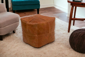 Square Leather Pouf Ottoman – Unstuffed Footstool