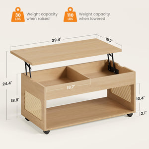 Lift-Top Coffee Table with Rattan Accents & Storage