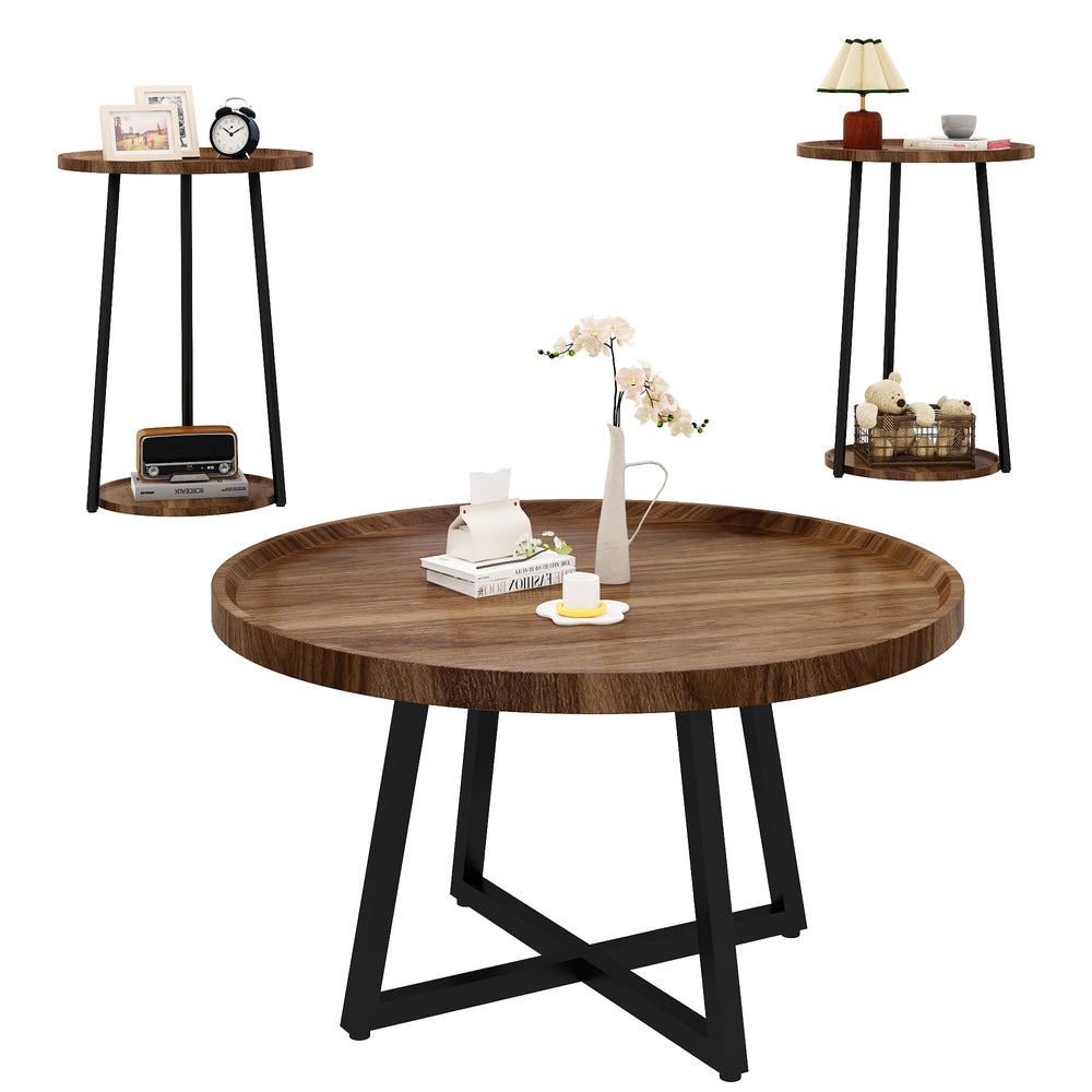 Round Coffee Table and End Table Set of 3