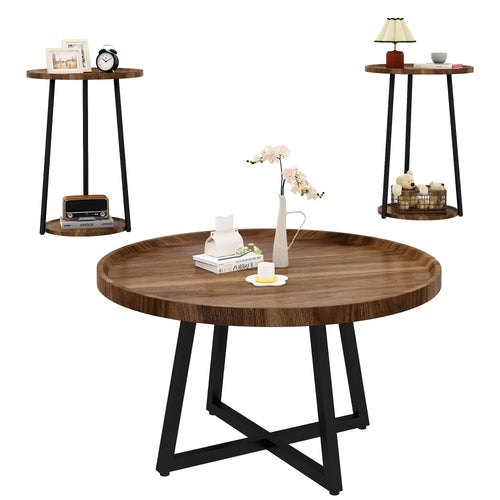 Round Coffee Table and End Table Set of 3