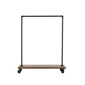 Industrial Pipe Rolling Clothing Rack with Wood Shelf