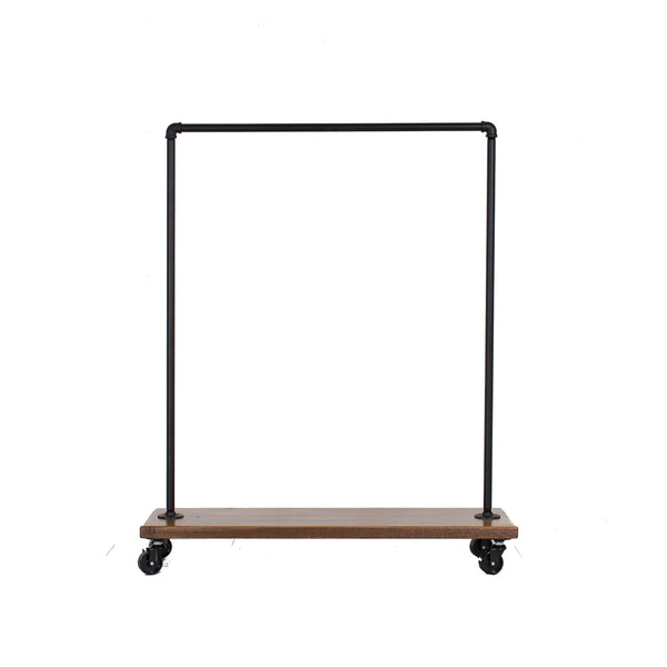 Industrial Pipe Rolling Clothing Rack with Wood Shelf