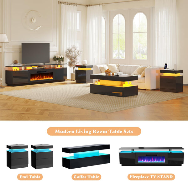 5-Piece Modern Living Room Furniture Set with Electric Fireplace TV Stand
