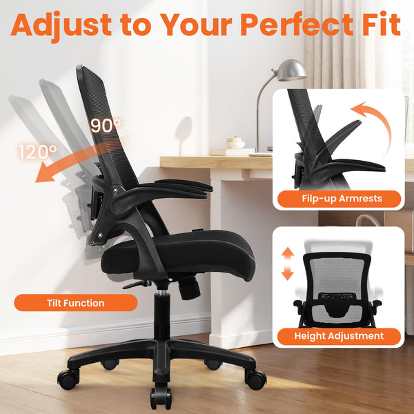 Ergonomic High Back Mesh Office Chair with Lumbar Support & Flip-Up Armrests