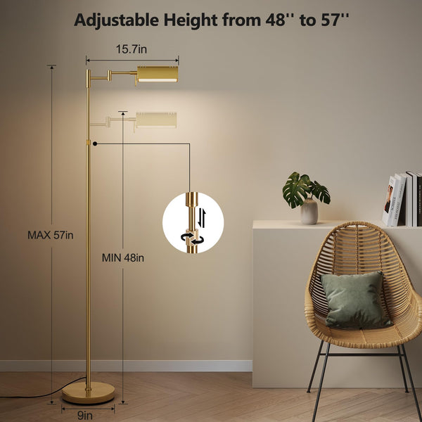Dimmable LED Pharmacy Floor Lamp with Swing Arm