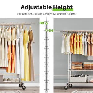 Rolling Garment Rack with Metal Basket & Dual Rod