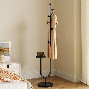 Metal Coat Rack with Marble Base & Storage Tray
