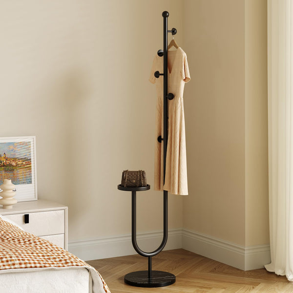 Metal Coat Rack with Marble Base & Storage Tray