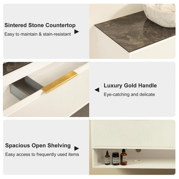 60" Floating Bathroom Vanity with Double Sink & Sintered Stone Top