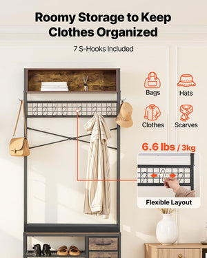 Hall Tree with Bench & Shoe Storage