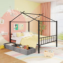 Full Size Metal House Bed with 2 Storage Drawers