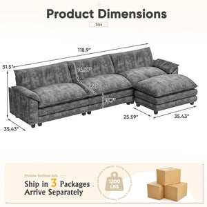 L-Shaped Modular Sectional Sofa with Deep Seat & Chenille Fabric
