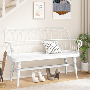 Farmhouse Spindle Back Bench with Armrests & Back Support