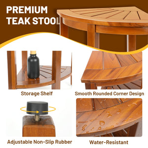 Teak Corner Shower Bench with Shelf