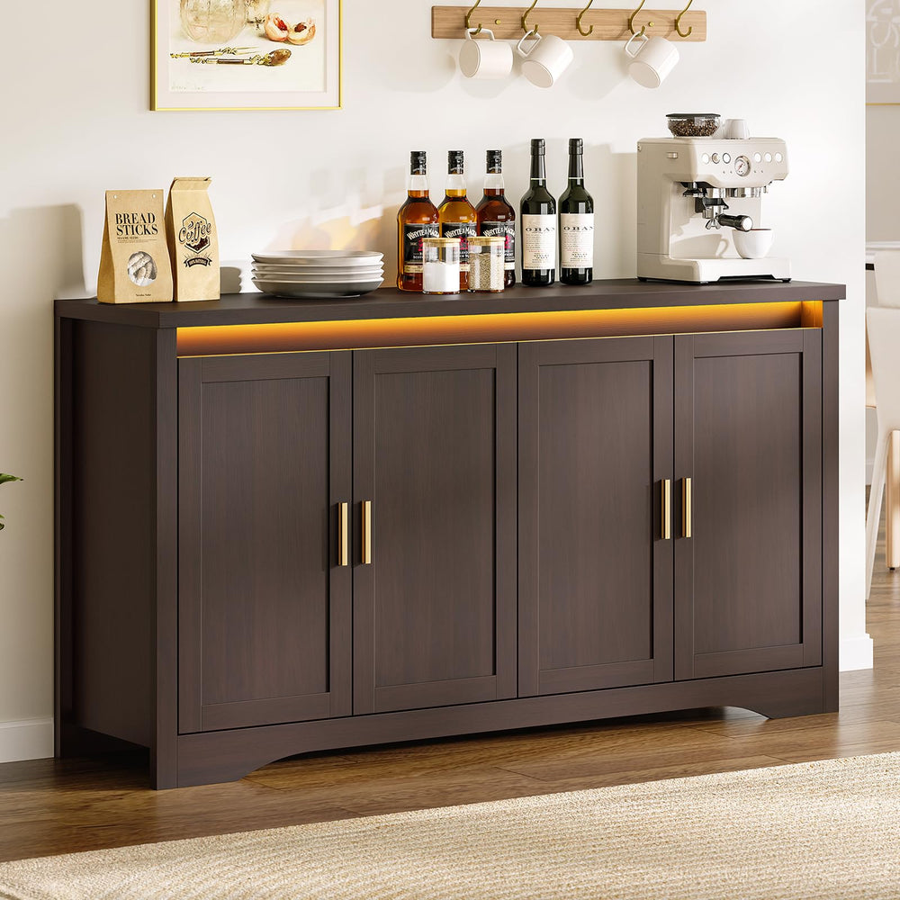 60" Sideboard Buffet Cabinet with LED Light & Power Outlets