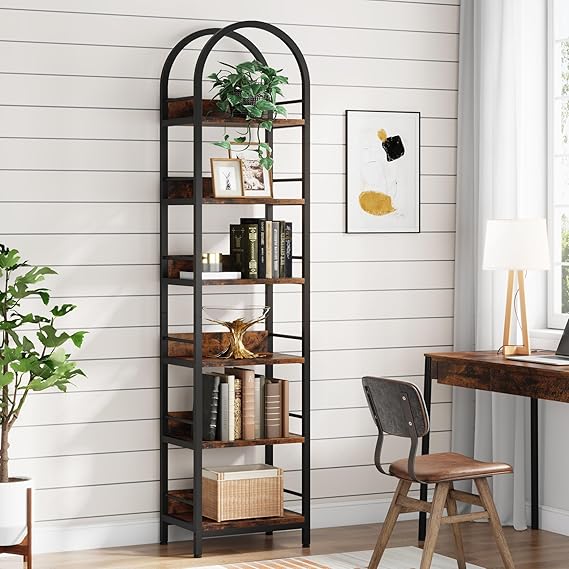 6-Tier Arched Bookcase with Metal Frame