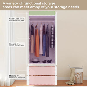 Wooden Armoire Wardrobe Closet with Drawers & Hanging Rod