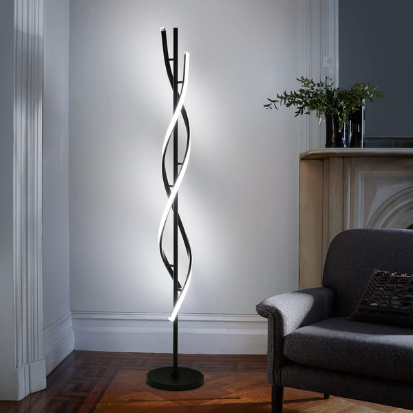 Modern Spiral LED Floor Lamp with Remote Control – 30W Dimmable, 3 Color Temperatures, 53 Inch