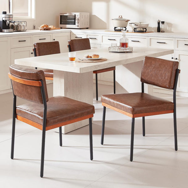 Upholstered Faux Leather Dining Chairs with Metal Legs