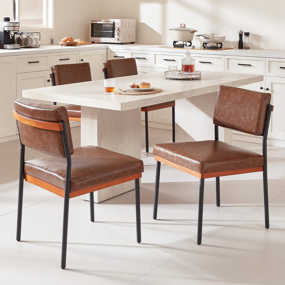 Upholstered Faux Leather Dining Chairs with Metal Legs